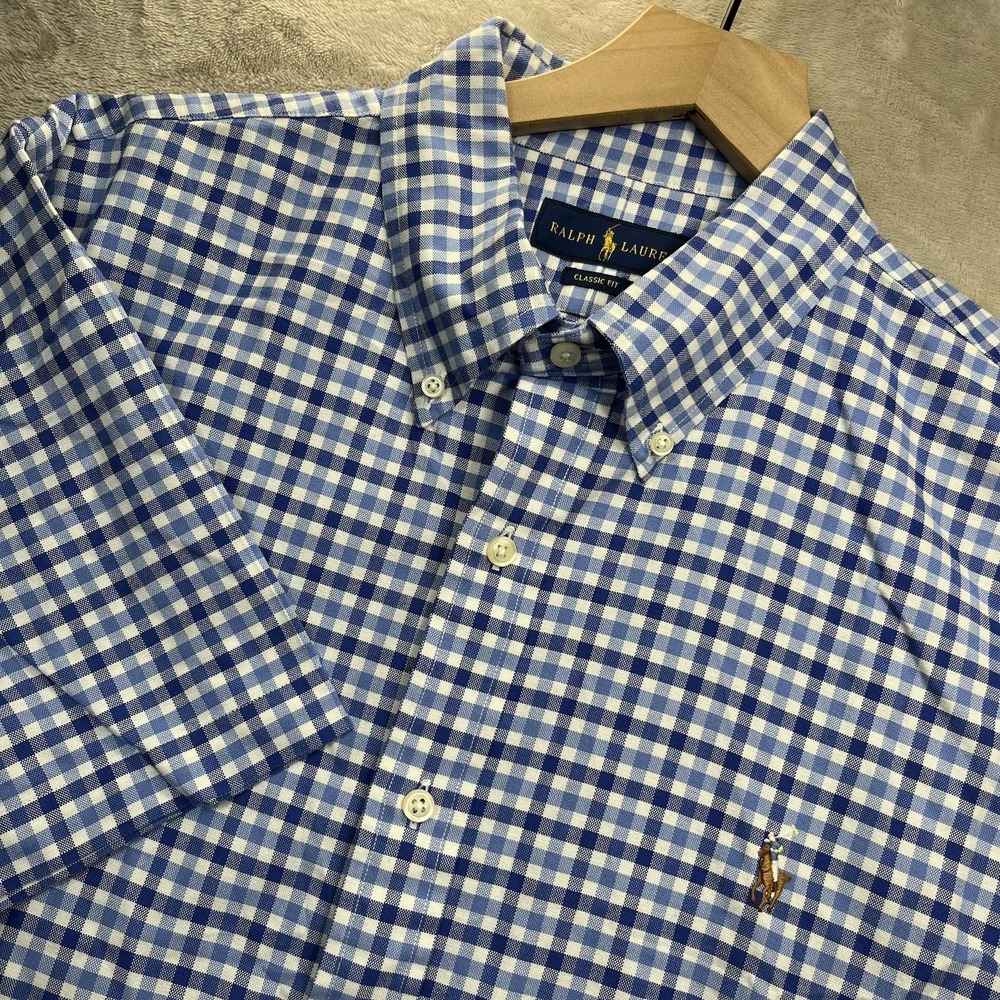 Polo Ralph Lauren Short Sleeve Button Down Gingham Check Oxford Shirt XL NWOT